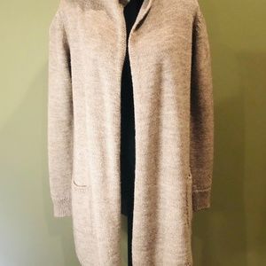 Massimo Dutti Beige Hooded Wool Cardigan